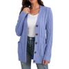 imageGRECERELLE Womens Long Sleeve Loose Knit Cable Open Front Button Down Cardigan Sweater Outerwear Coat with PocketsLight Blue