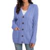 imageGRECERELLE Womens Long Sleeve Loose Knit Cable Open Front Button Down Cardigan Sweater Outerwear Coat with PocketsLight Blue