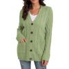 imageGRECERELLE Womens Long Sleeve Loose Knit Cable Open Front Button Down Cardigan Sweater Outerwear Coat with PocketsLight Green
