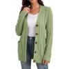 imageGRECERELLE Womens Long Sleeve Loose Knit Cable Open Front Button Down Cardigan Sweater Outerwear Coat with PocketsLight Green