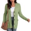 imageGRECERELLE Womens Long Sleeve Loose Knit Cable Open Front Button Down Cardigan Sweater Outerwear Coat with PocketsLight Green