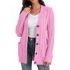 imageGRECERELLE Womens Long Sleeve Loose Knit Cable Open Front Button Down Cardigan Sweater Outerwear Coat with PocketsPink