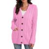 imageGRECERELLE Womens Long Sleeve Loose Knit Cable Open Front Button Down Cardigan Sweater Outerwear Coat with PocketsPink