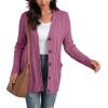 imageGRECERELLE Womens Long Sleeve Loose Knit Cable Open Front Button Down Cardigan Sweater Outerwear Coat with PocketsRed Gray