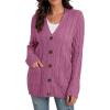 imageGRECERELLE Womens Long Sleeve Loose Knit Cable Open Front Button Down Cardigan Sweater Outerwear Coat with PocketsRed Gray