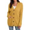 imageGRECERELLE Womens Long Sleeve Loose Knit Cable Open Front Button Down Cardigan Sweater Outerwear Coat with PocketsYellow