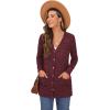 imageGRECERELLE Womens Long Sleeve Open Front Cardigan Button Down Ribbed Lightweight Knit Outerwear with Pocket03 Wine Red