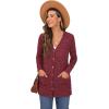 imageGRECERELLE Womens Long Sleeve Open Front Cardigan Button Down Ribbed Lightweight Knit Outerwear with Pocket08 Red