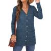 imageGRECERELLE Womens Long Sleeve Open Front Cardigan Button Down Ribbed Lightweight Knit Outerwear with PocketBlue