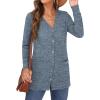 imageGRECERELLE Womens Long Sleeve Open Front Cardigan Button Down Ribbed Lightweight Knit Outerwear with PocketLight Blue