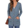 imageGRECERELLE Womens Long Sleeve Open Front Cardigan Button Down Ribbed Lightweight Knit Outerwear with PocketLight Blue