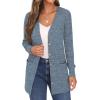 imageGRECERELLE Womens Long Sleeve Open Front Cardigan Button Down Ribbed Lightweight Knit Outerwear with PocketLight Blue