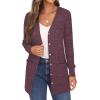 imageGRECERELLE Womens Long Sleeve Open Front Cardigan Button Down Ribbed Lightweight Knit Outerwear with PocketRose Red