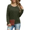 imageGRECERELLE Womens Sweaters Crewneck Bishop Long Sleeve Fall Oversized Knit Button Jumper TopsArmy Green