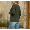 imageGRECERELLE Womens Sweaters Crewneck Bishop Long Sleeve Fall Oversized Knit Button Jumper TopsArmy Green