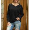 imageGRECERELLE Womens Sweaters Crewneck Bishop Long Sleeve Fall Oversized Knit Button Jumper TopsBlack