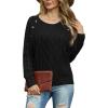 imageGRECERELLE Womens Sweaters Crewneck Bishop Long Sleeve Fall Oversized Knit Button Jumper TopsBlack