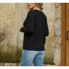 imageGRECERELLE Womens Sweaters Crewneck Bishop Long Sleeve Fall Oversized Knit Button Jumper TopsBlack
