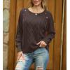 imageGRECERELLE Womens Sweaters Crewneck Bishop Long Sleeve Fall Oversized Knit Button Jumper TopsBrown