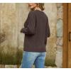 imageGRECERELLE Womens Sweaters Crewneck Bishop Long Sleeve Fall Oversized Knit Button Jumper TopsBrown