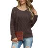 imageGRECERELLE Womens Sweaters Crewneck Bishop Long Sleeve Fall Oversized Knit Button Jumper TopsBrown