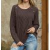 imageGRECERELLE Womens Sweaters Crewneck Bishop Long Sleeve Fall Oversized Knit Button Jumper TopsBrown