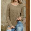 imageGRECERELLE Womens Sweaters Crewneck Bishop Long Sleeve Fall Oversized Knit Button Jumper TopsKhaki
