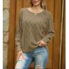 imageGRECERELLE Womens Sweaters Crewneck Bishop Long Sleeve Fall Oversized Knit Button Jumper TopsKhaki