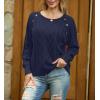 imageGRECERELLE Womens Sweaters Crewneck Bishop Long Sleeve Fall Oversized Knit Button Jumper TopsNavy Blue