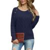 imageGRECERELLE Womens Sweaters Crewneck Bishop Long Sleeve Fall Oversized Knit Button Jumper TopsNavy Blue