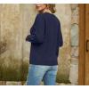imageGRECERELLE Womens Sweaters Crewneck Bishop Long Sleeve Fall Oversized Knit Button Jumper TopsNavy Blue