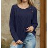 imageGRECERELLE Womens Sweaters Crewneck Bishop Long Sleeve Fall Oversized Knit Button Jumper TopsNavy Blue