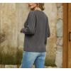 imageGRECERELLE Womens Sweaters Crewneck Bishop Long Sleeve Fall Oversized Knit Button Jumper TopsPencil Gray