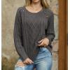 imageGRECERELLE Womens Sweaters Crewneck Bishop Long Sleeve Fall Oversized Knit Button Jumper TopsPencil Gray