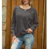 imageGRECERELLE Womens Sweaters Crewneck Bishop Long Sleeve Fall Oversized Knit Button Jumper TopsPencil Gray