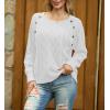imageGRECERELLE Womens Sweaters Crewneck Bishop Long Sleeve Fall Oversized Knit Button Jumper TopsWhite