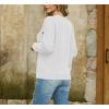imageGRECERELLE Womens Sweaters Crewneck Bishop Long Sleeve Fall Oversized Knit Button Jumper TopsWhite