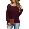 imageGRECERELLE Womens Sweaters Crewneck Bishop Long Sleeve Fall Oversized Knit Button Jumper TopsWine Red