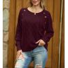 imageGRECERELLE Womens Sweaters Crewneck Bishop Long Sleeve Fall Oversized Knit Button Jumper TopsWine Red