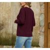 imageGRECERELLE Womens Sweaters Crewneck Bishop Long Sleeve Fall Oversized Knit Button Jumper TopsWine Red