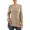 imageGRECERELLE Womens VNeck Long Sleeve Side Split Loose Casual Knit Pullover Sweater Blouse01 Khaki