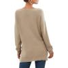 imageGRECERELLE Womens VNeck Long Sleeve Side Split Loose Casual Knit Pullover Sweater Blouse01 Khaki