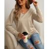 imageGRECERELLE Womens VNeck Long Sleeve Side Split Loose Casual Knit Pullover Sweater Blouse01 Khaki