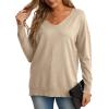 imageGRECERELLE Womens VNeck Long Sleeve Side Split Loose Casual Knit Pullover Sweater Blouse01 Khaki