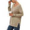 imageGRECERELLE Womens VNeck Long Sleeve Side Split Loose Casual Knit Pullover Sweater Blouse01 Khaki