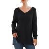 imageGRECERELLE Womens VNeck Long Sleeve Side Split Loose Casual Knit Pullover Sweater Blouse02 Black