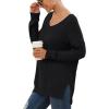 imageGRECERELLE Womens VNeck Long Sleeve Side Split Loose Casual Knit Pullover Sweater Blouse02 Black
