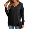 imageGRECERELLE Womens VNeck Long Sleeve Side Split Loose Casual Knit Pullover Sweater Blouse02 Black