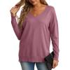imageGRECERELLE Womens VNeck Long Sleeve Side Split Loose Casual Knit Pullover Sweater Blouse03 Red Gray