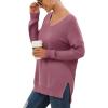 imageGRECERELLE Womens VNeck Long Sleeve Side Split Loose Casual Knit Pullover Sweater Blouse03 Red Gray